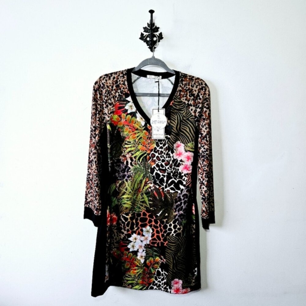 NWT Maloka Magic Safari Dress Size 2 US S Jungle Animal Print V Neck